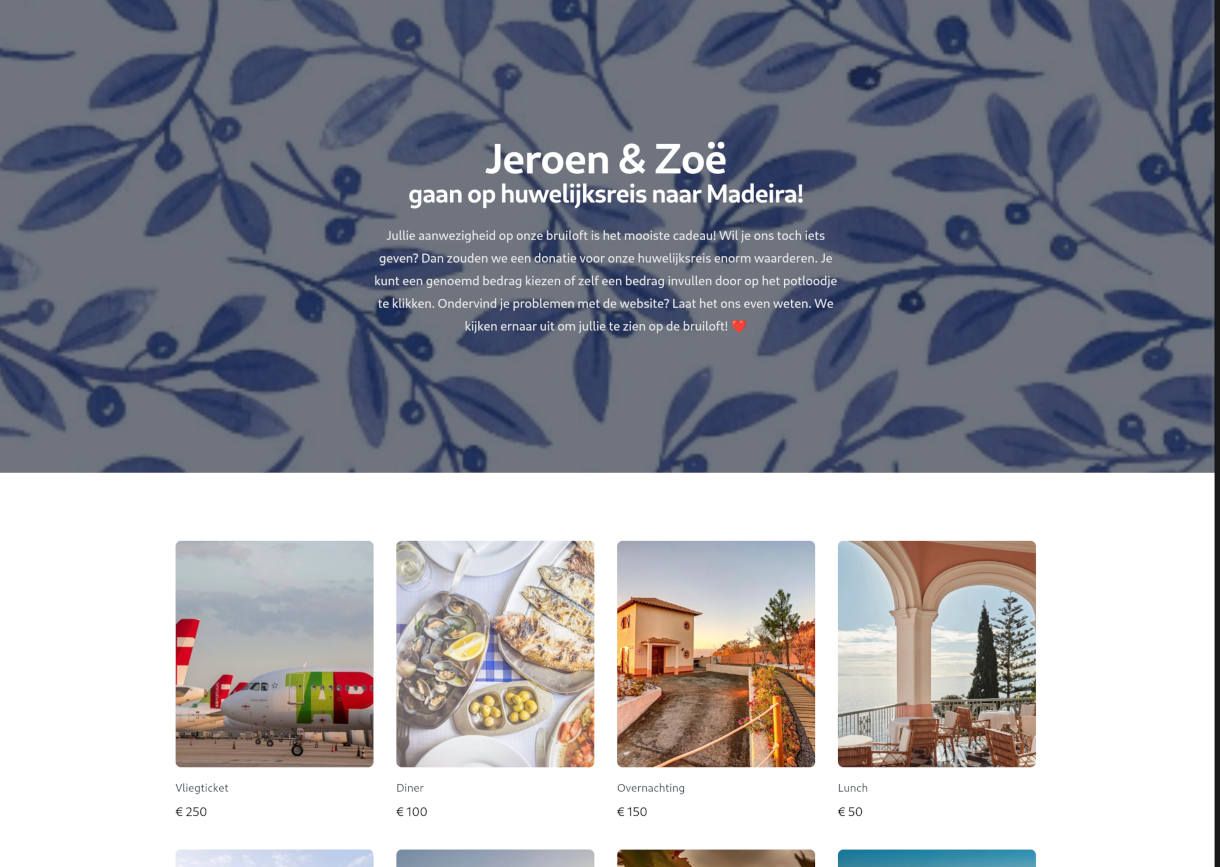 Screenshot van een voorbeeld giftlijst