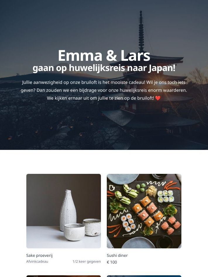 Screenshot van de gemaakte giftlijst